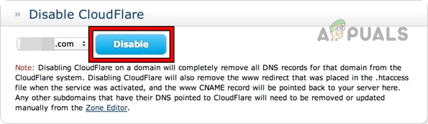 Disable CloudFlare on the Website