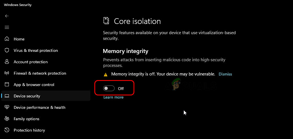 تعطيل Memory Integrity في Windows