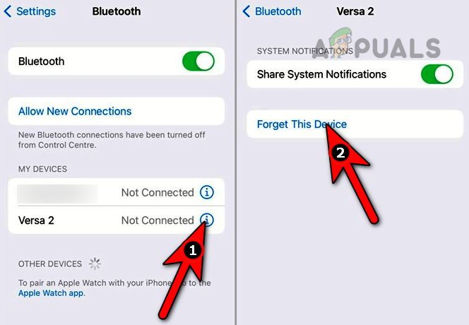 نسيان Versa 2 في إعدادات Bluetooth للهاتف