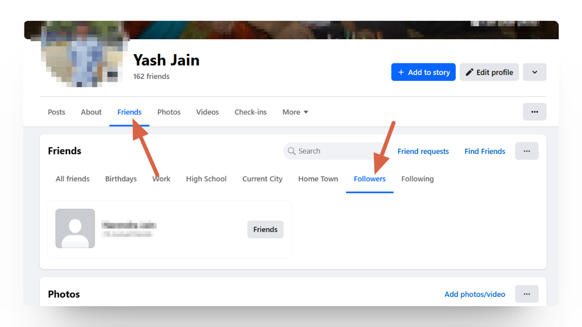 التحقق من متابعيك على Facebook عبر الويب