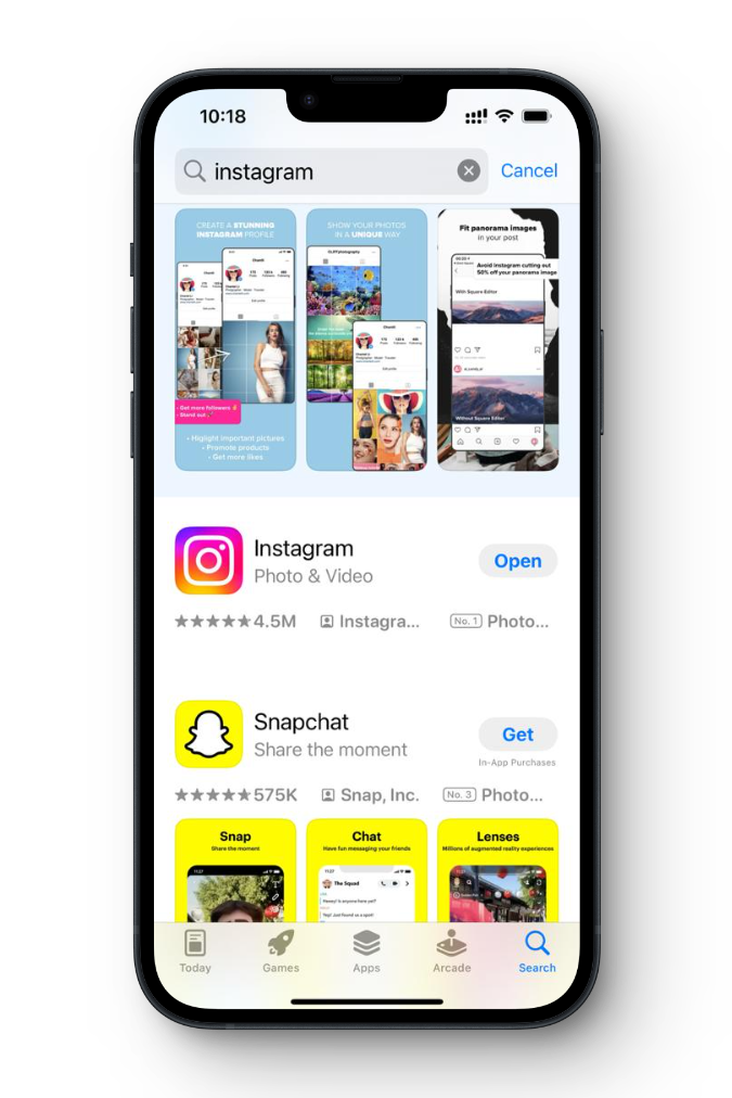 ابحث عن تطبيق Instagram في App Store