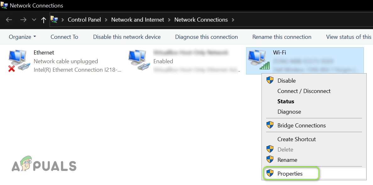 افتح خصائص محول الشبكة