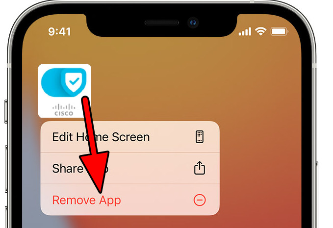 إزالة تطبيق Cisco Security من iPhone