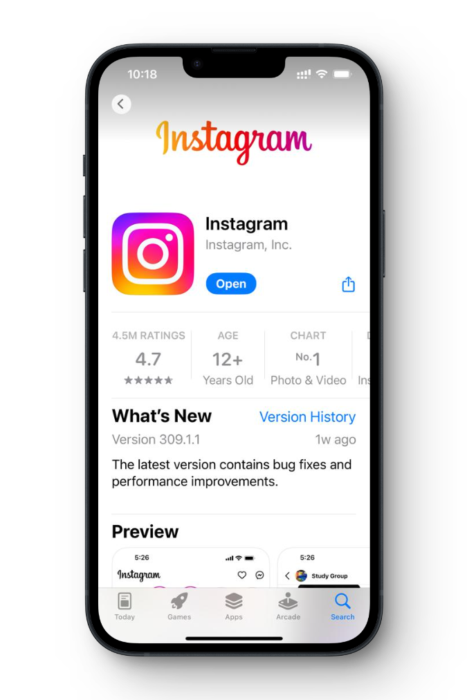 تطبيق Instagram على Apple App Store