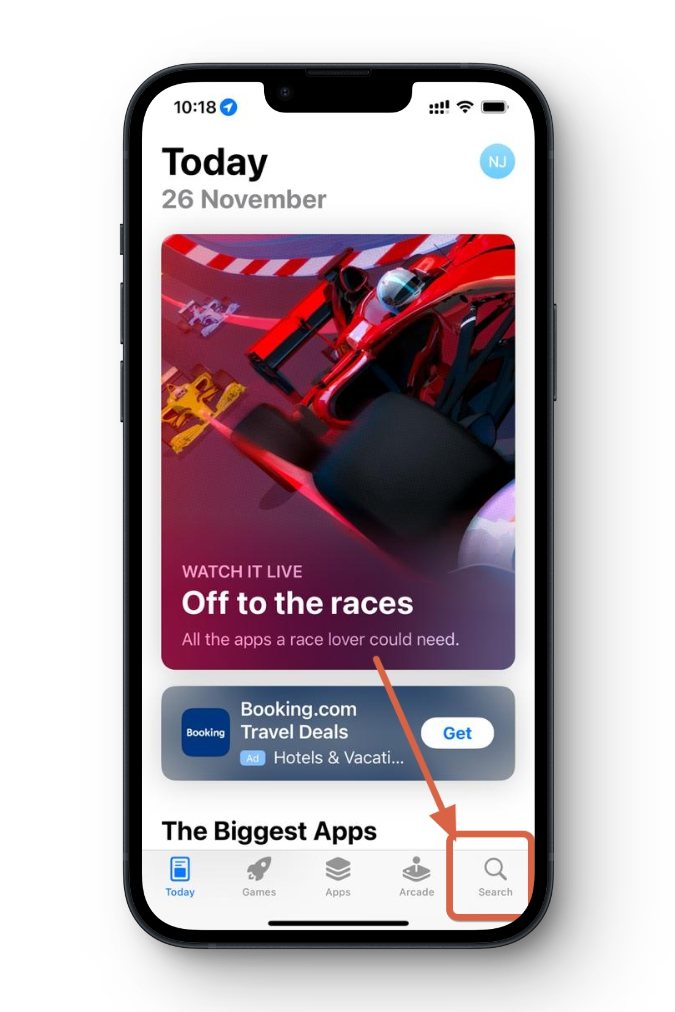علامة تبويب البحث في Apple App Store