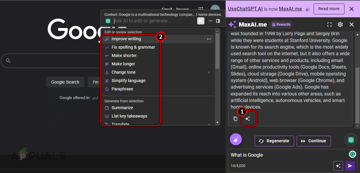 انقر على زر استخدام المطالبة في الاستجابة التي تم إنشاؤها بالفعل