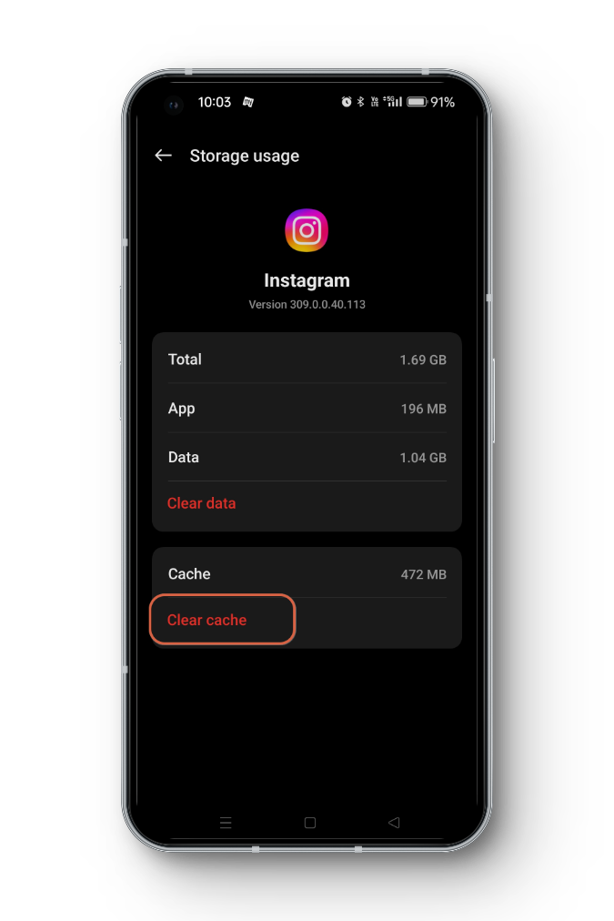 مسح ذاكرة التخزين المؤقت لتطبيق Instagram