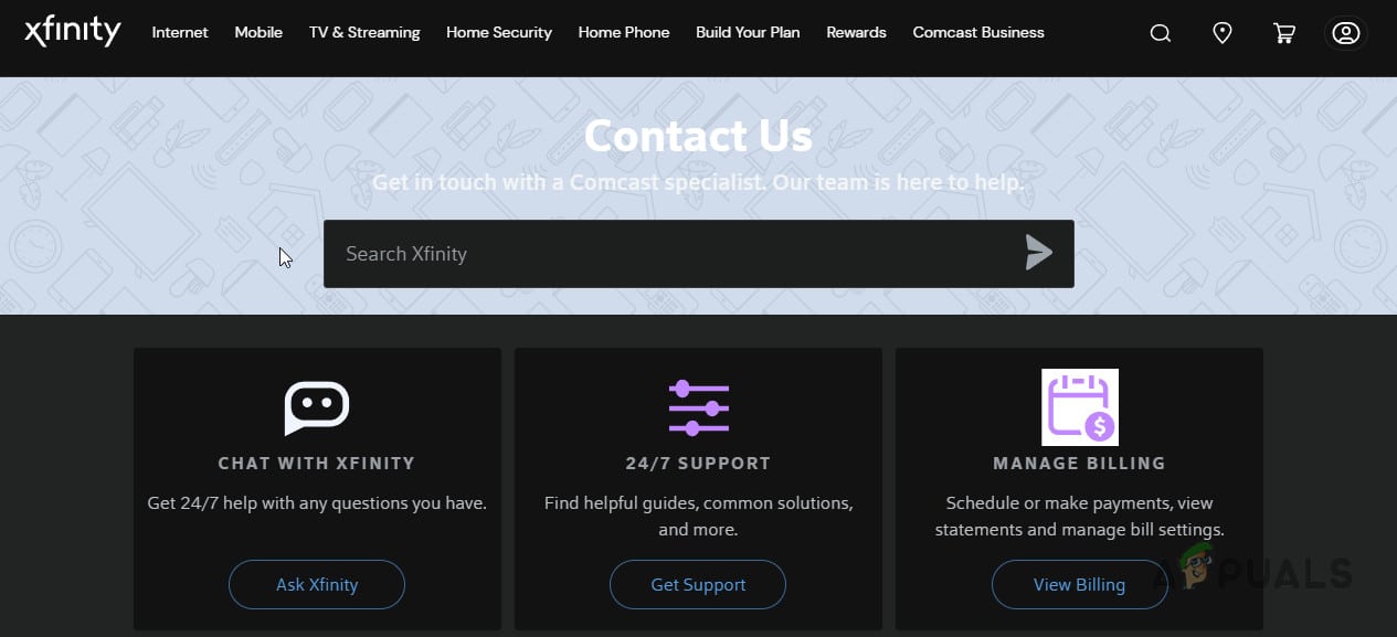 الاتصال بدعم Xfinity