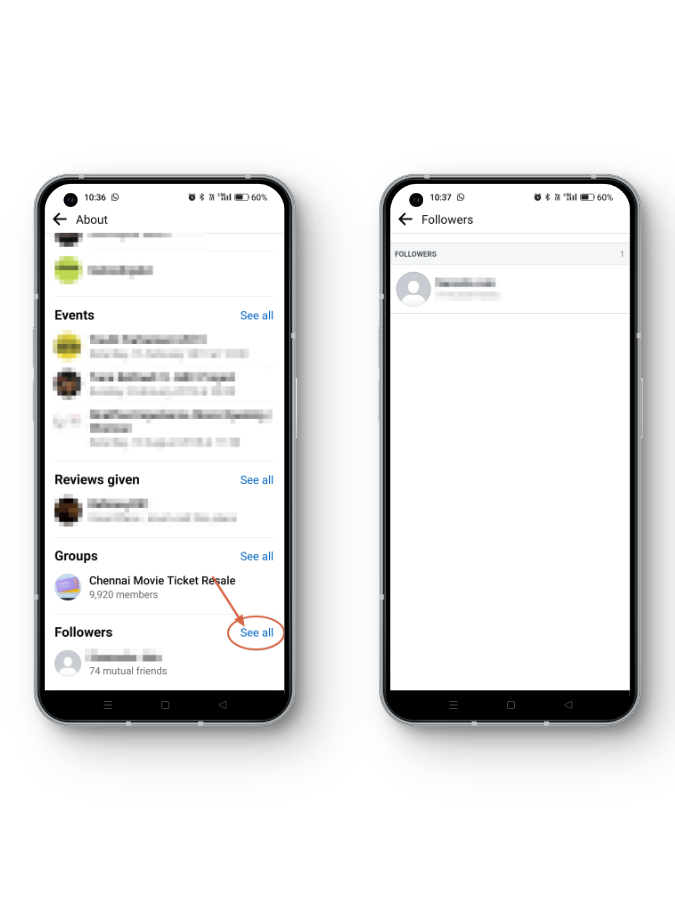 عرض متابعيك على تطبيق Facebook