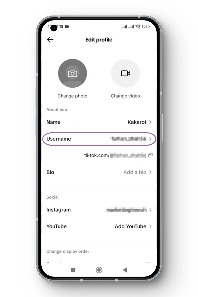 تعديل اسم المستخدم على TikTok