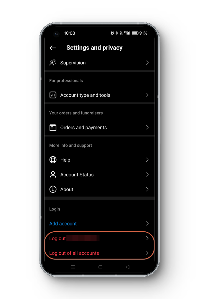 Logout of Instagram App