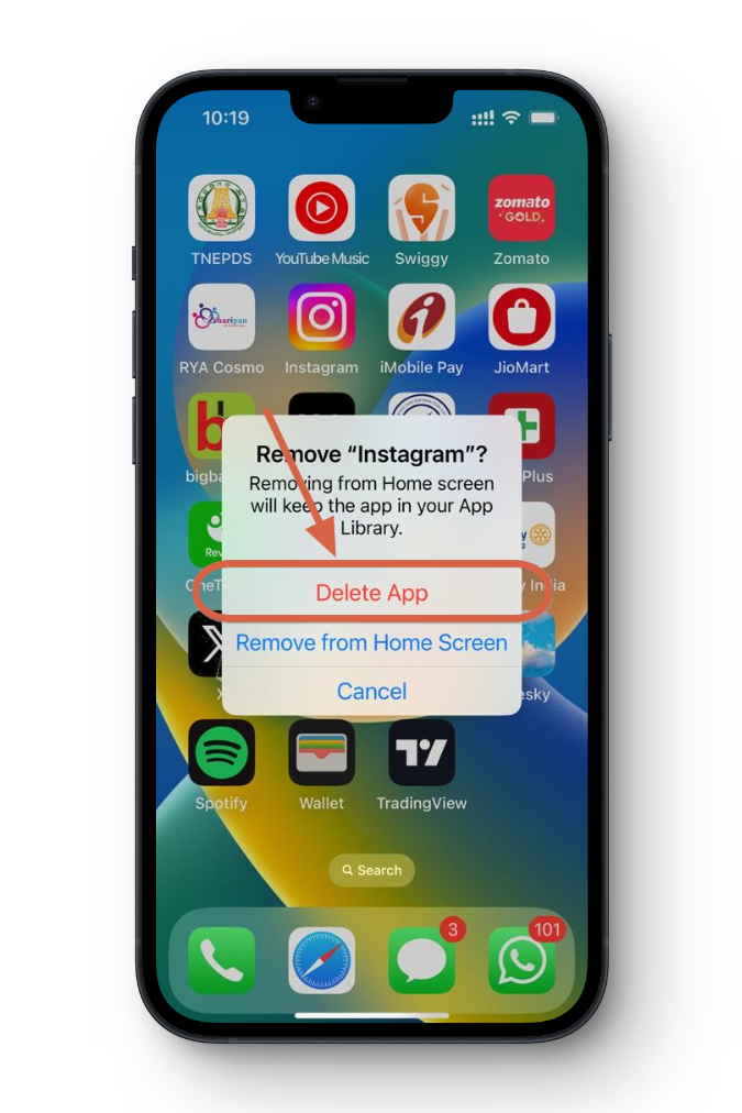 حذف التطبيق على iOS