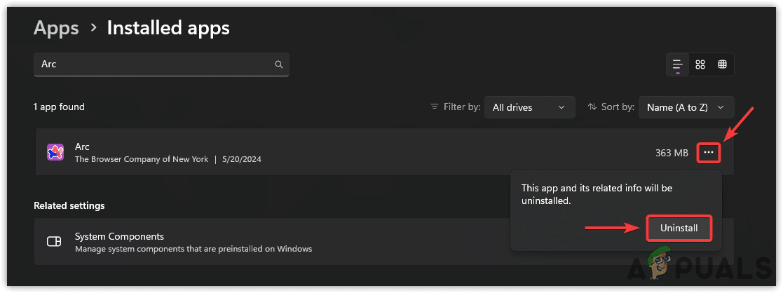 إلغاء تثبيت متصفح Arc