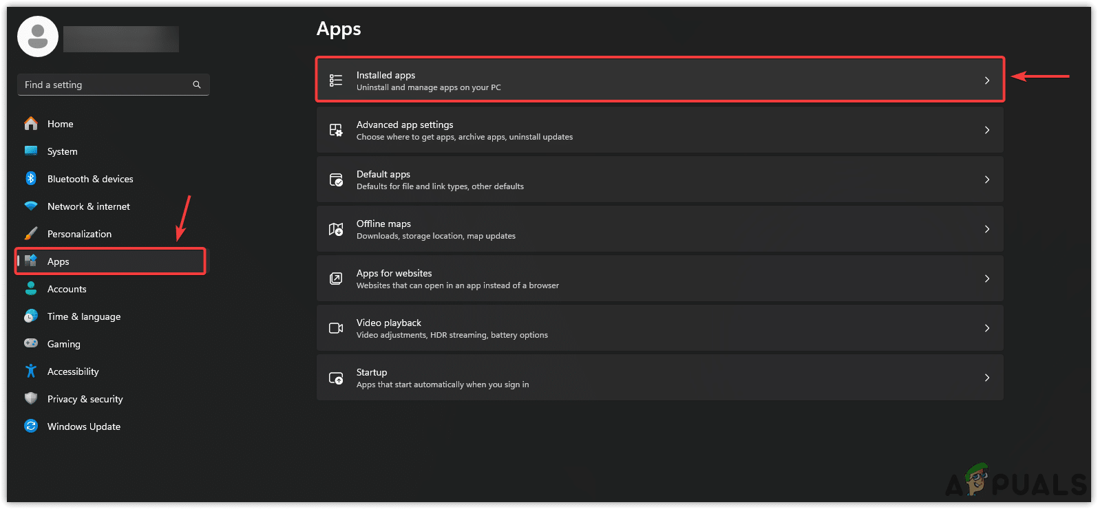 الوصول إلى التطبيقات المثبتة