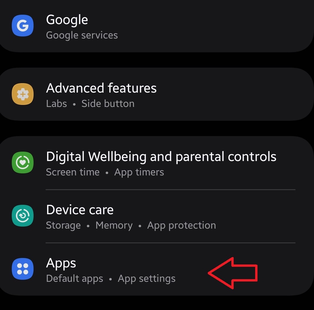 قائمة إعدادات تطبيقات Android