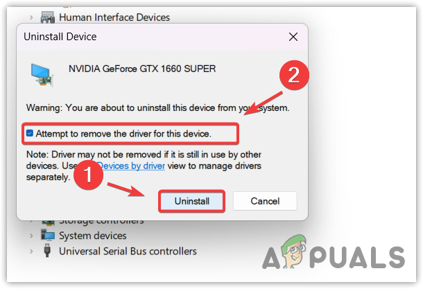 محاولة إزالة برامج التشغيل
