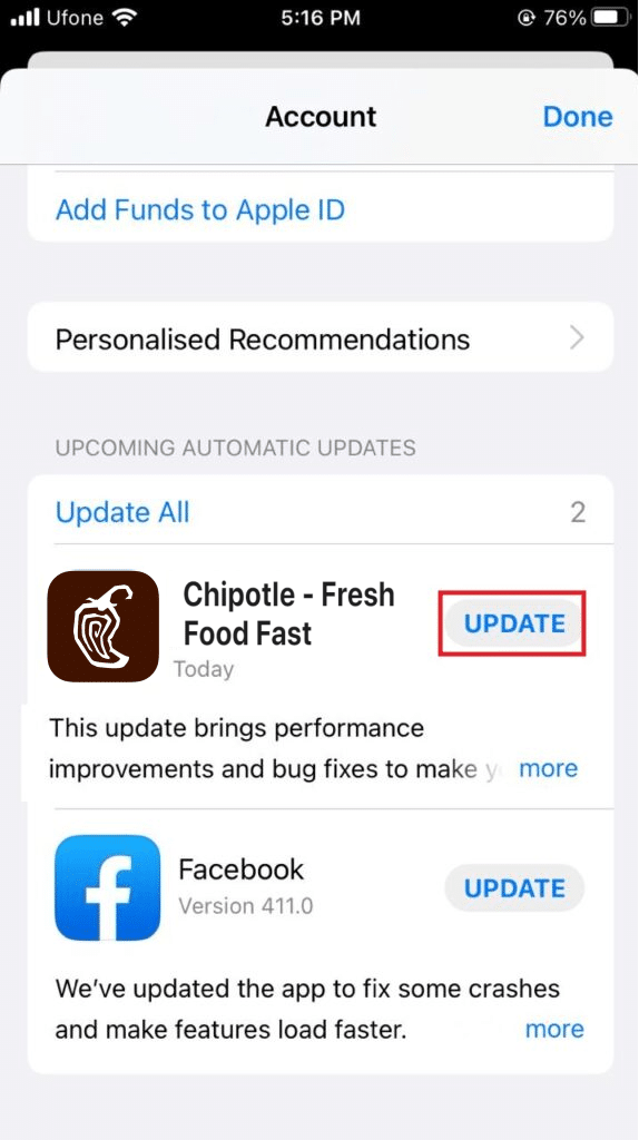 تطبيق Chipotle لا يعمل