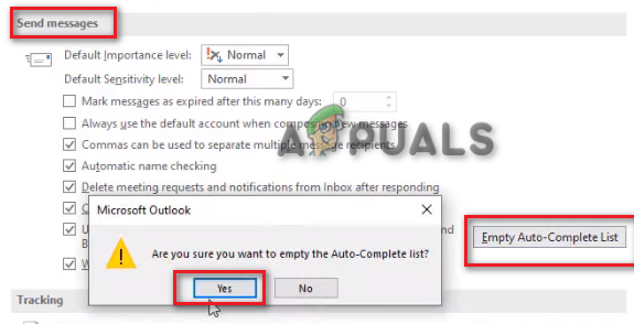 مسح قائمة الإكمال التلقائي في Outlook