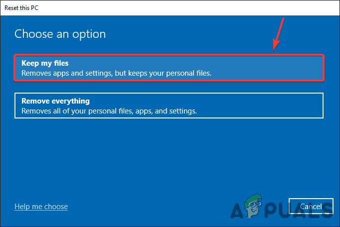 انقر فوق الاحتفاظ بملفاتي