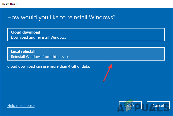 انقر فوق إعادة التثبيت المحلي