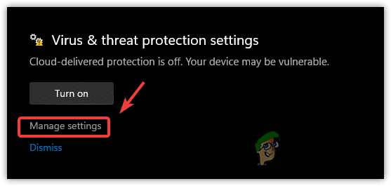 Clicking Manage Settings under Virus & threat protection
