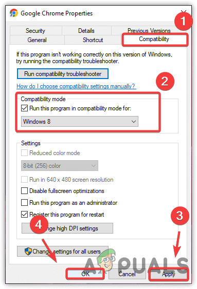 تكوين برنامج للتشغيل بإصدار أقدم من Windows