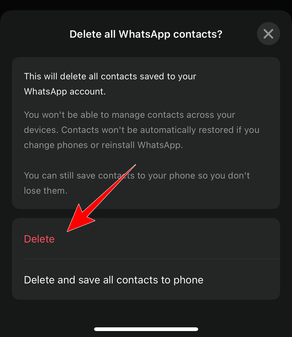 حذف جهات اتصال WhatsApp