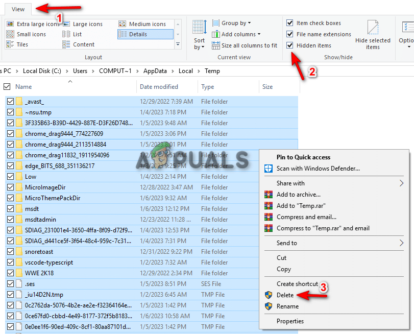 حذف الملفات المؤقتة