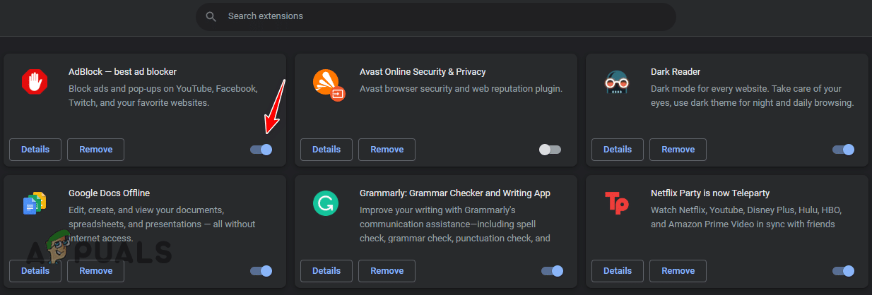 تعطيل إضافات المتصفح