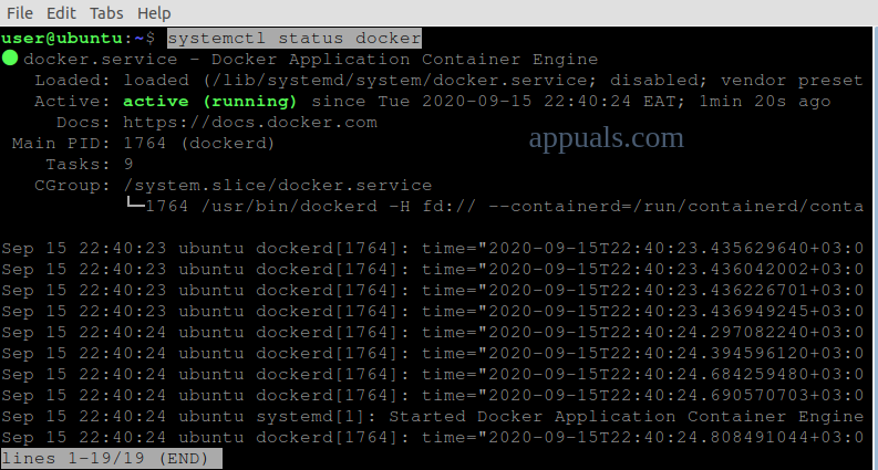 حالة خدمة Docker