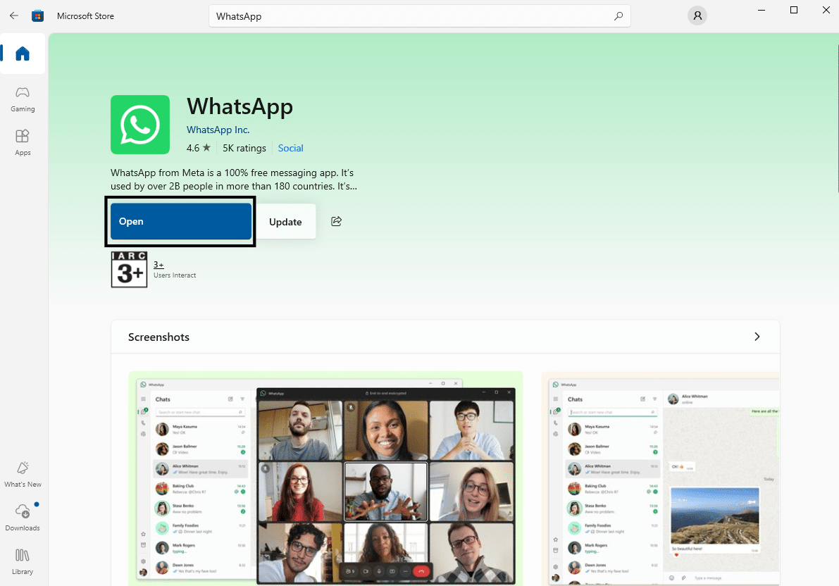 تثبيت WhatsApp من Microsoft Store