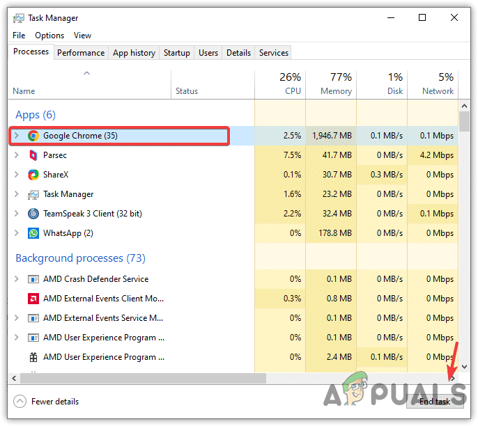إنهاء مهام Google Chrome