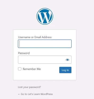 شاشة تسجيل الدخول إلى WordPress