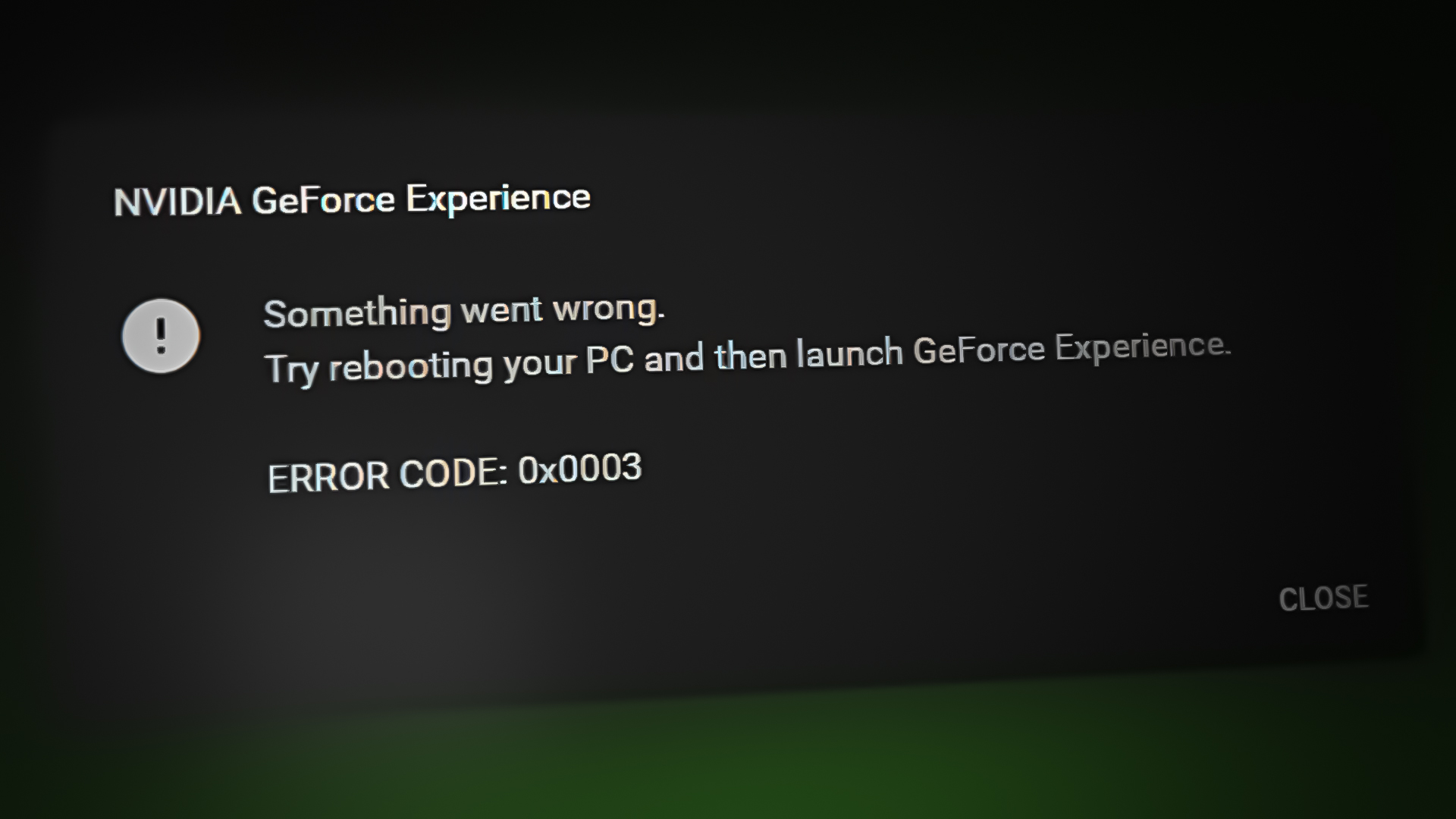 رمز الخطأ 0x0003 في GeForce Experience