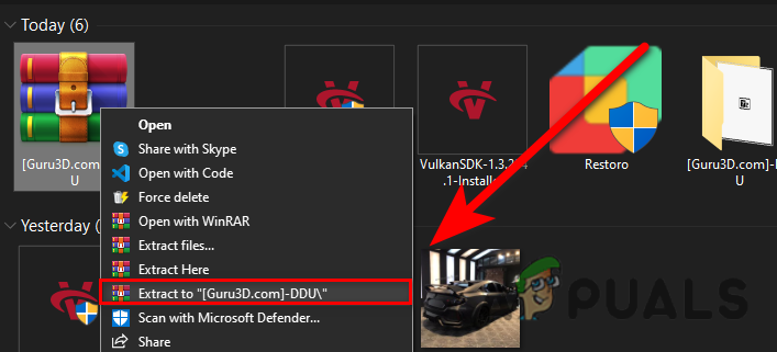 استخراج مجلد DDU المضغوط باستخدام WinRar