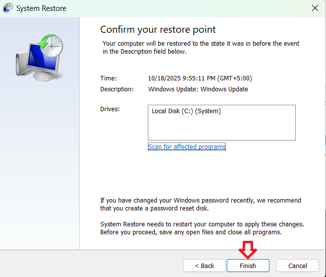 إنهاء عملية الاستعادة