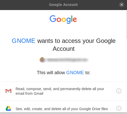منح GNOME حق الوصول إلى Google