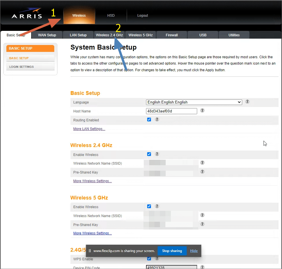 انتقل إلى إعدادات Wireless على راوتر Arris