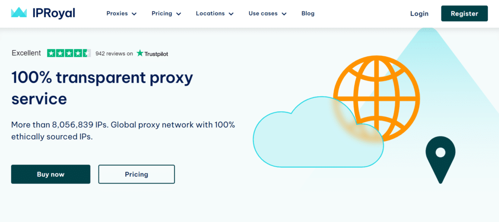 لقطة شاشة للصفحة الرئيسية لـ IPRoyal
