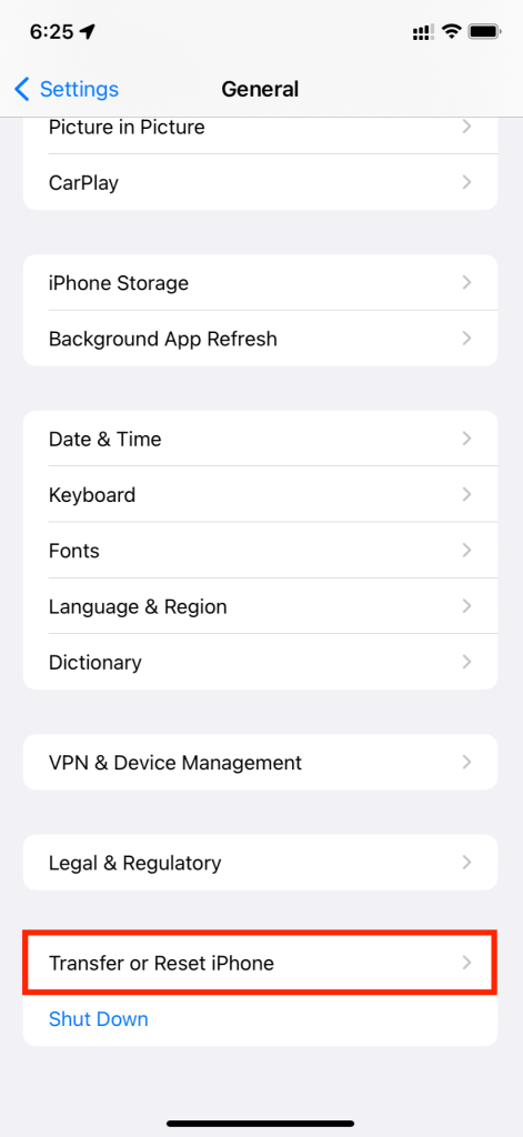 Transfer or Reset iPhone