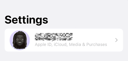 شاشة إعدادات iPhone تعرض خيار Apple ID في الأعلى