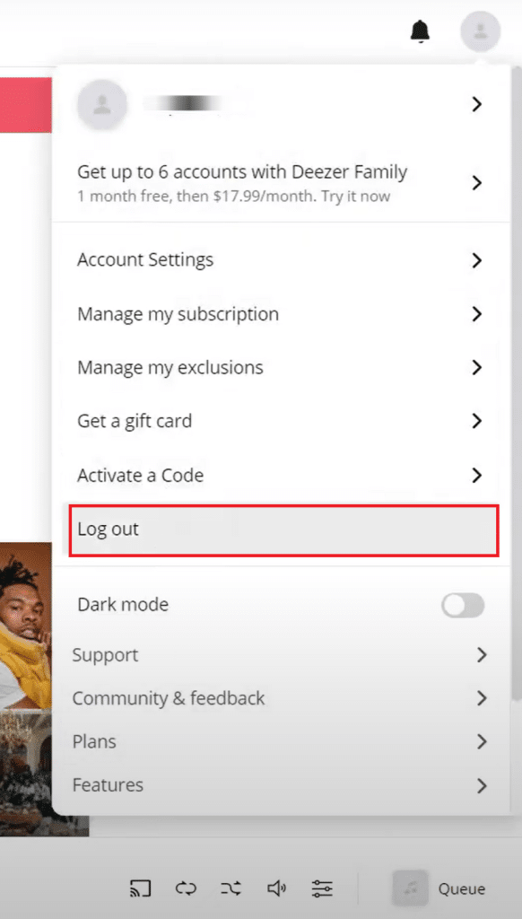 تسجيل الخروج من Deezer