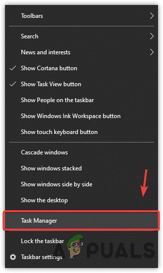 تشغيل إدارة المهام من قائمة السياق بشريط المهام