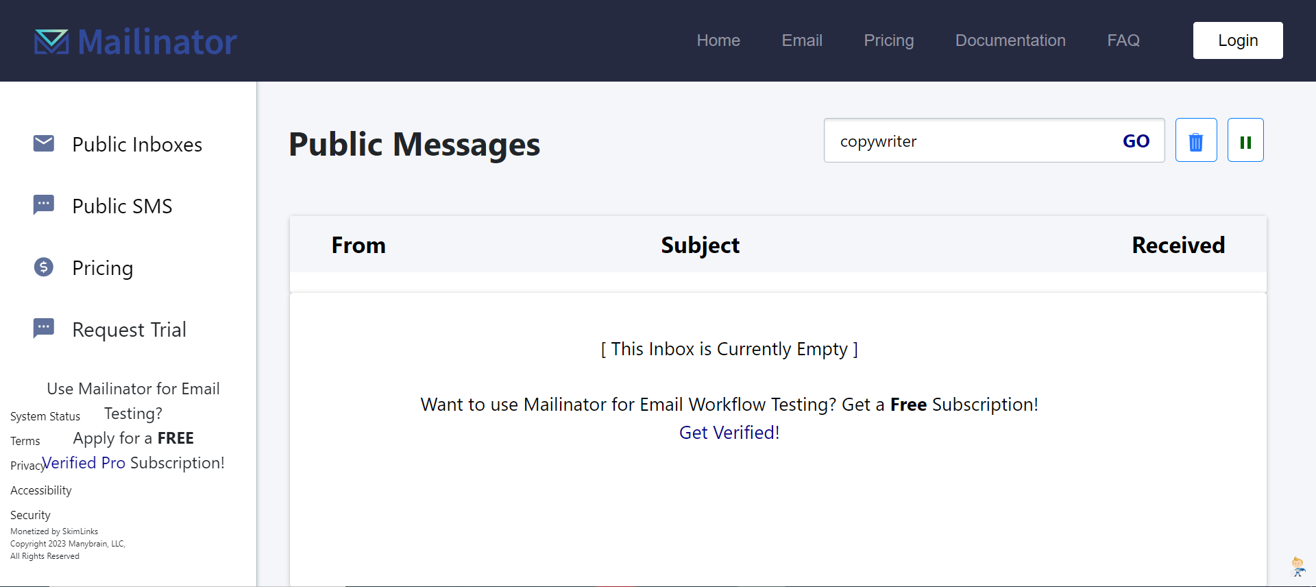 Mailinator ينشئ صندوق بريد