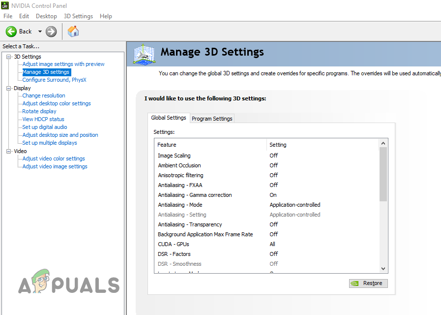 قائمة إدارة إعدادات ثلاثية الأبعاد