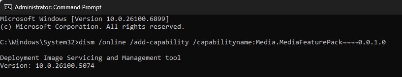 أمر DISM لحزمة ميزات الوسائط
