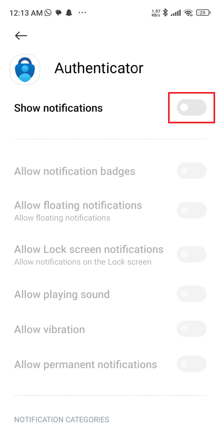 إظهار الإشعارات