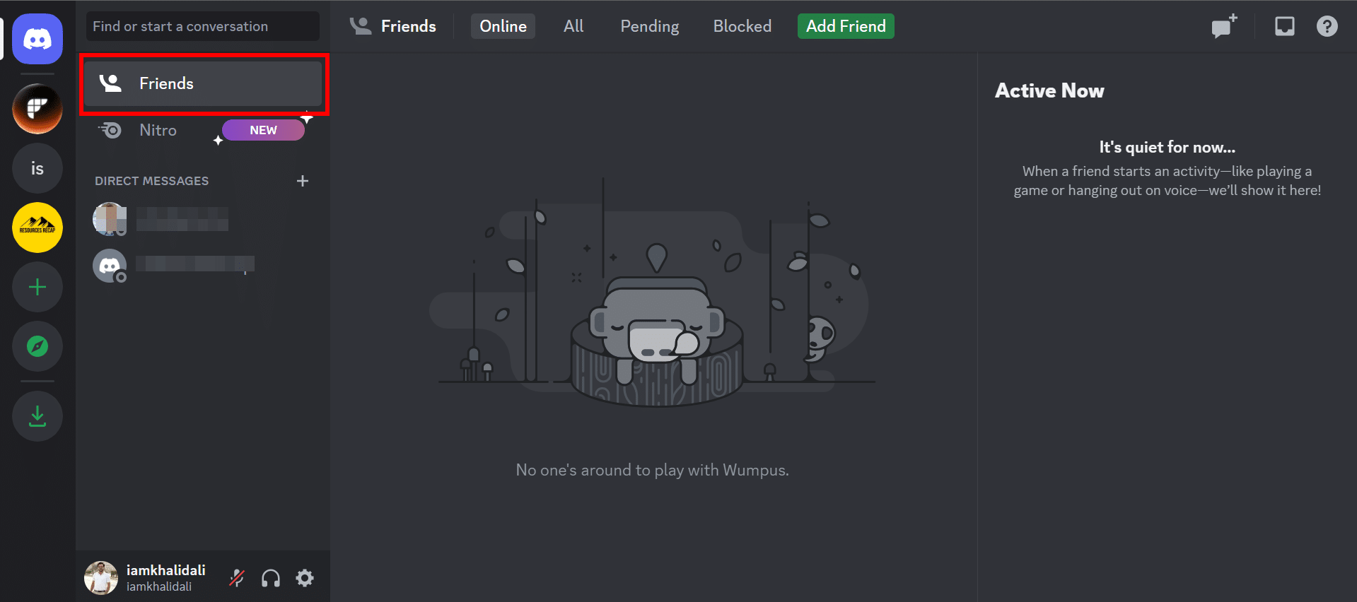 افتح Discord وانقر على علامة تبويب الأصدقاء