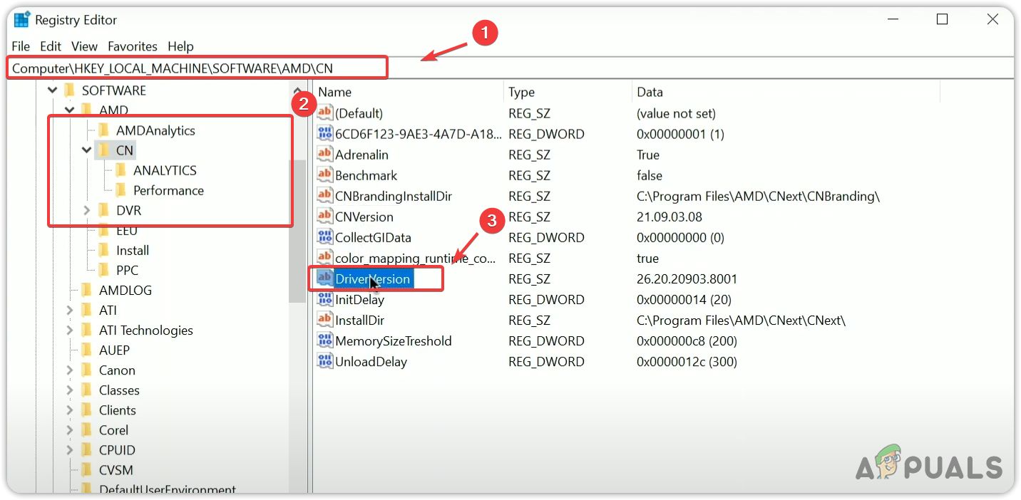 فتح إدخال DriverVersion في سجل AMD