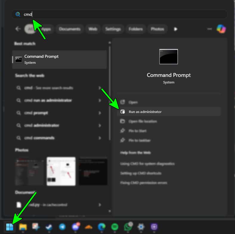 فتح موجه الأوامر كمسؤول